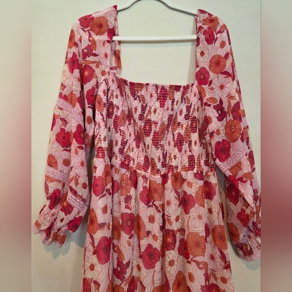 Aritzia Wilfred Plus Size 2X Grace Floral Smocked Dress Lined Boho Cottagecore - Picture 4 of 10